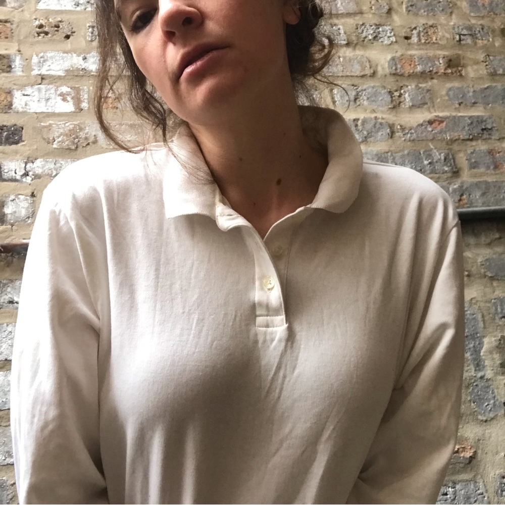 1990s Vintage white cotton long sleeve polo